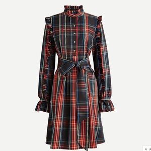 J CREW Black Stewart Tartan Plaid Knee-length Ruffle Dress Medium